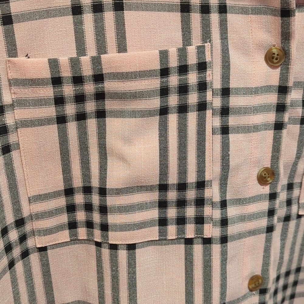 Y2K Grunge Pink Plaid Button-Up Shirt With Pockets Princess Polly M/L Streetwear - Picture 4 of 10